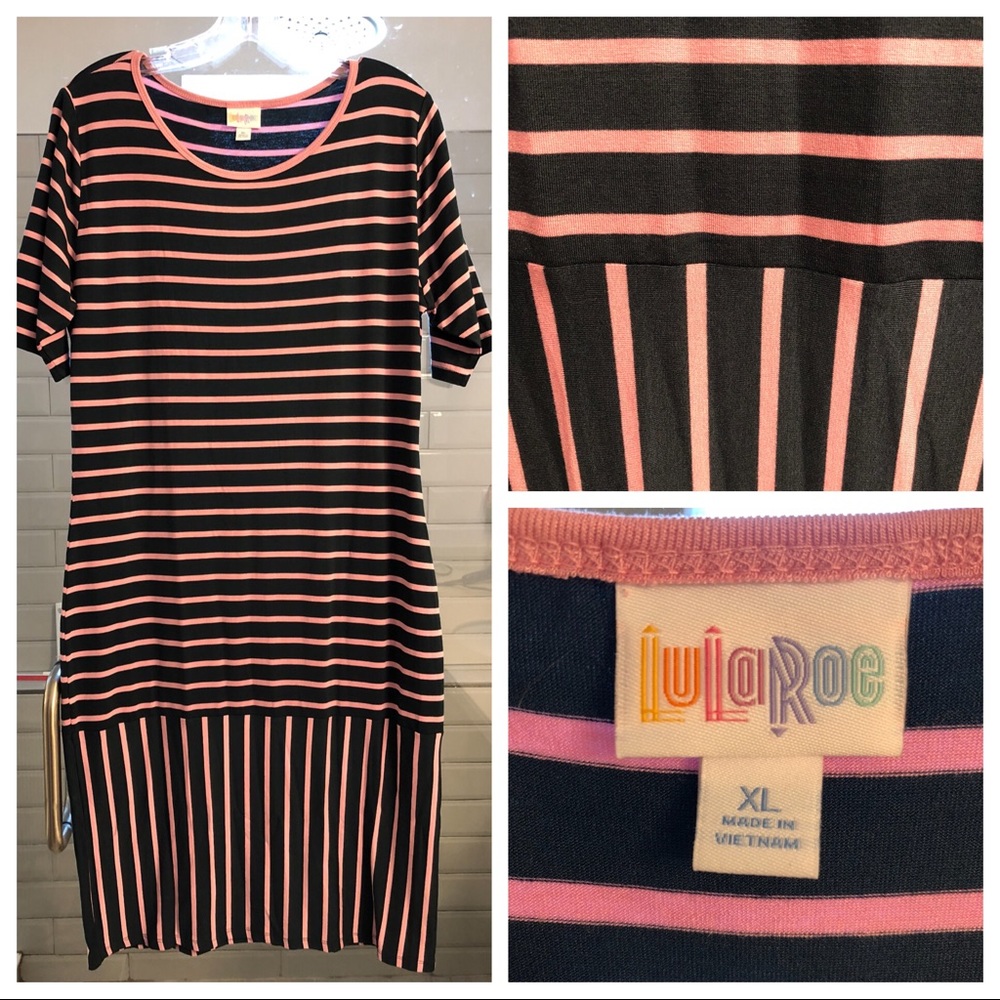 Lularoe XL Julia with opposing stripes NWOT